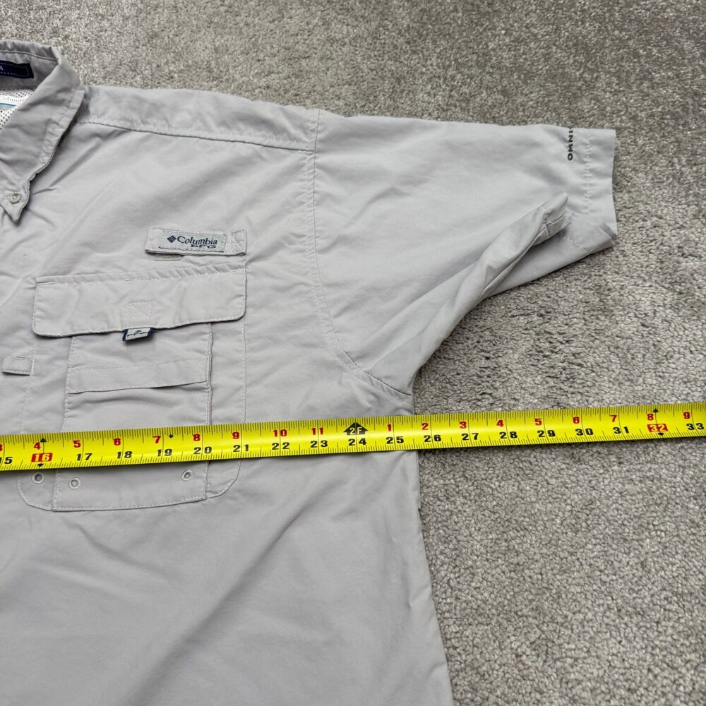 Columbia PFG Bahama Omni Shade Short Sleeve Fishing Shirt Mens L Grey Nylon Top - Picture 13 of 14